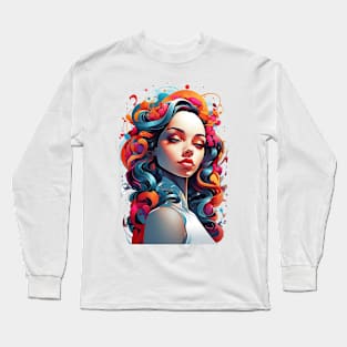 Women with Flowers in Her Hair: Blooming Beauty - Colorful Long Sleeve T-Shirt